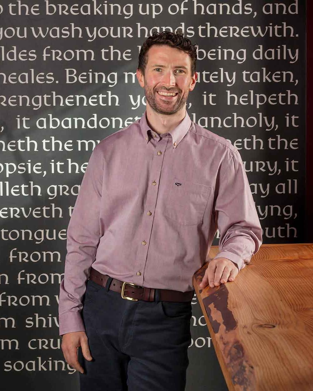 Wine Coloured Hoggs of Fife Dunedin Plain Oxford Shirt on blackboard background #colour_wine