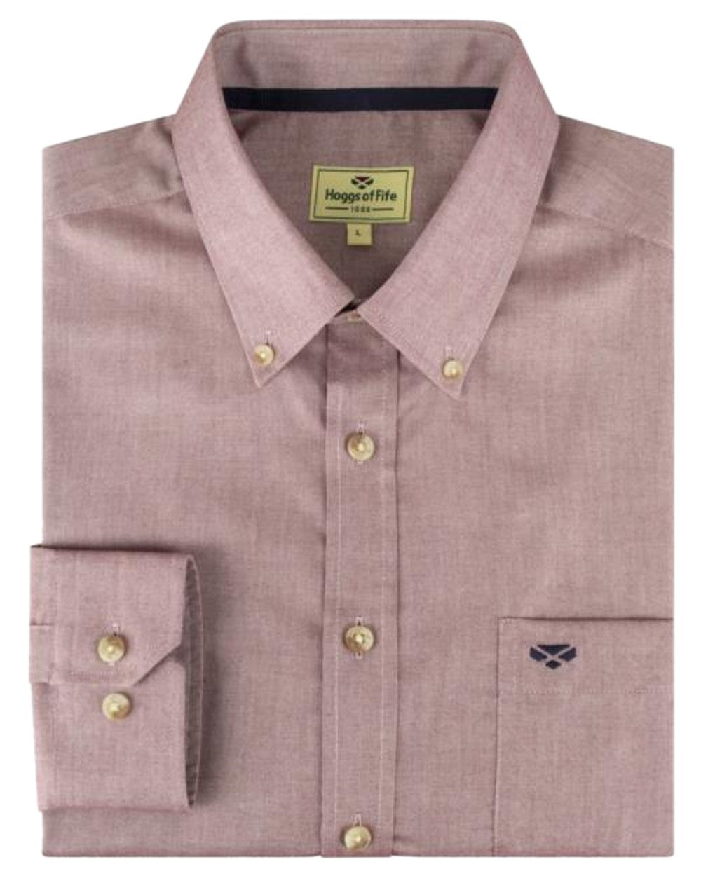 Wine Coloured Hoggs of Fife Dunedin Plain Oxford Shirt on white background #colour_wine