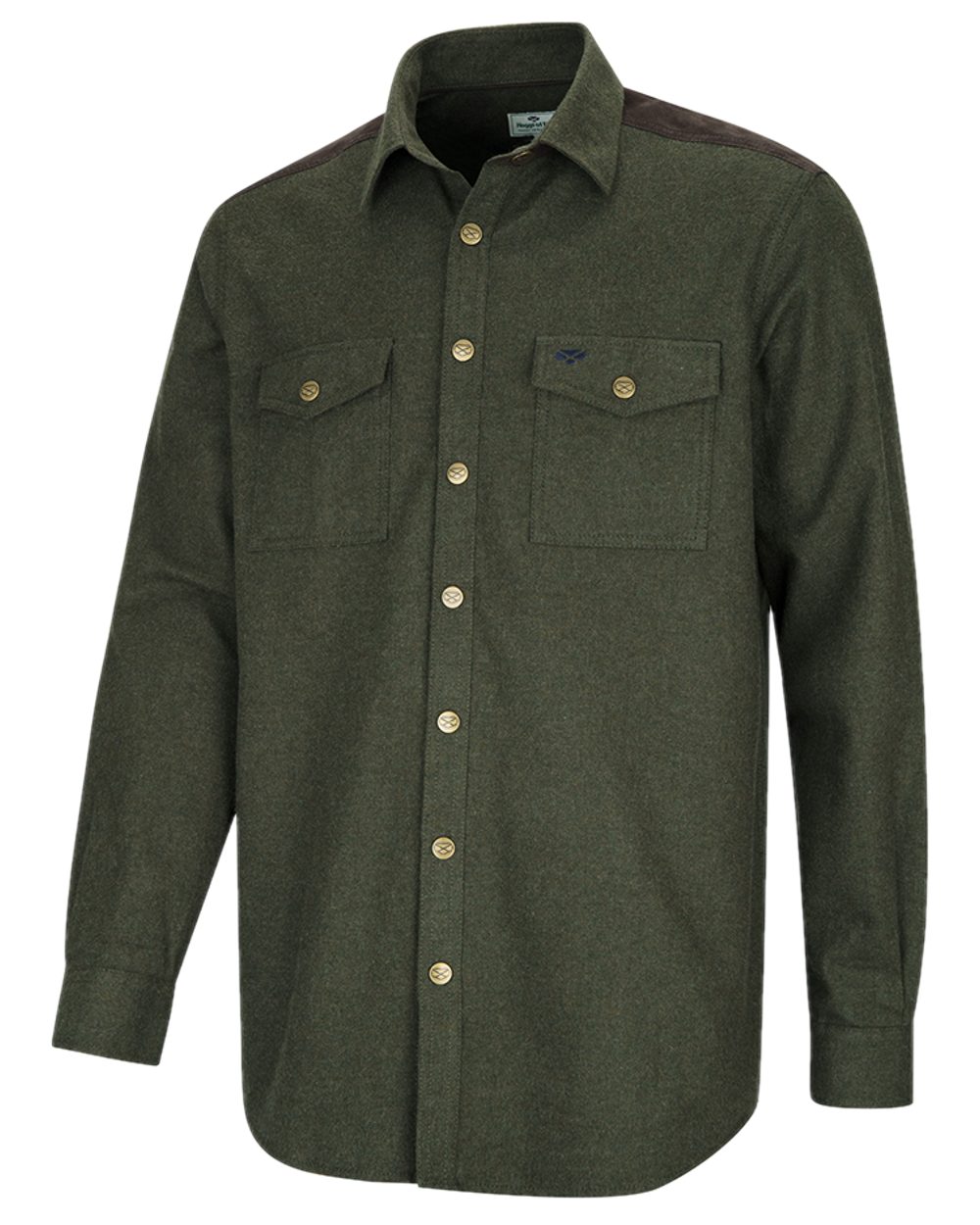 Loden Marl Coloured Hoggs of Fife Dunvegan Flannel Shirt on white background #colour_loden-marl