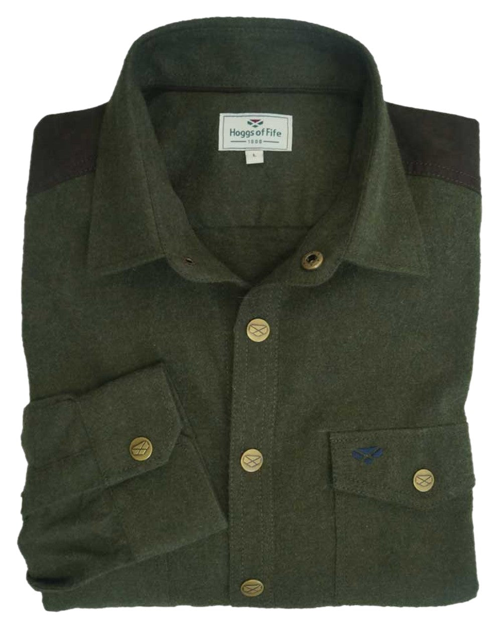 Loden Marl Coloured Hoggs of Fife Dunvegan Flannel Shirt on white background #colour_loden-marl