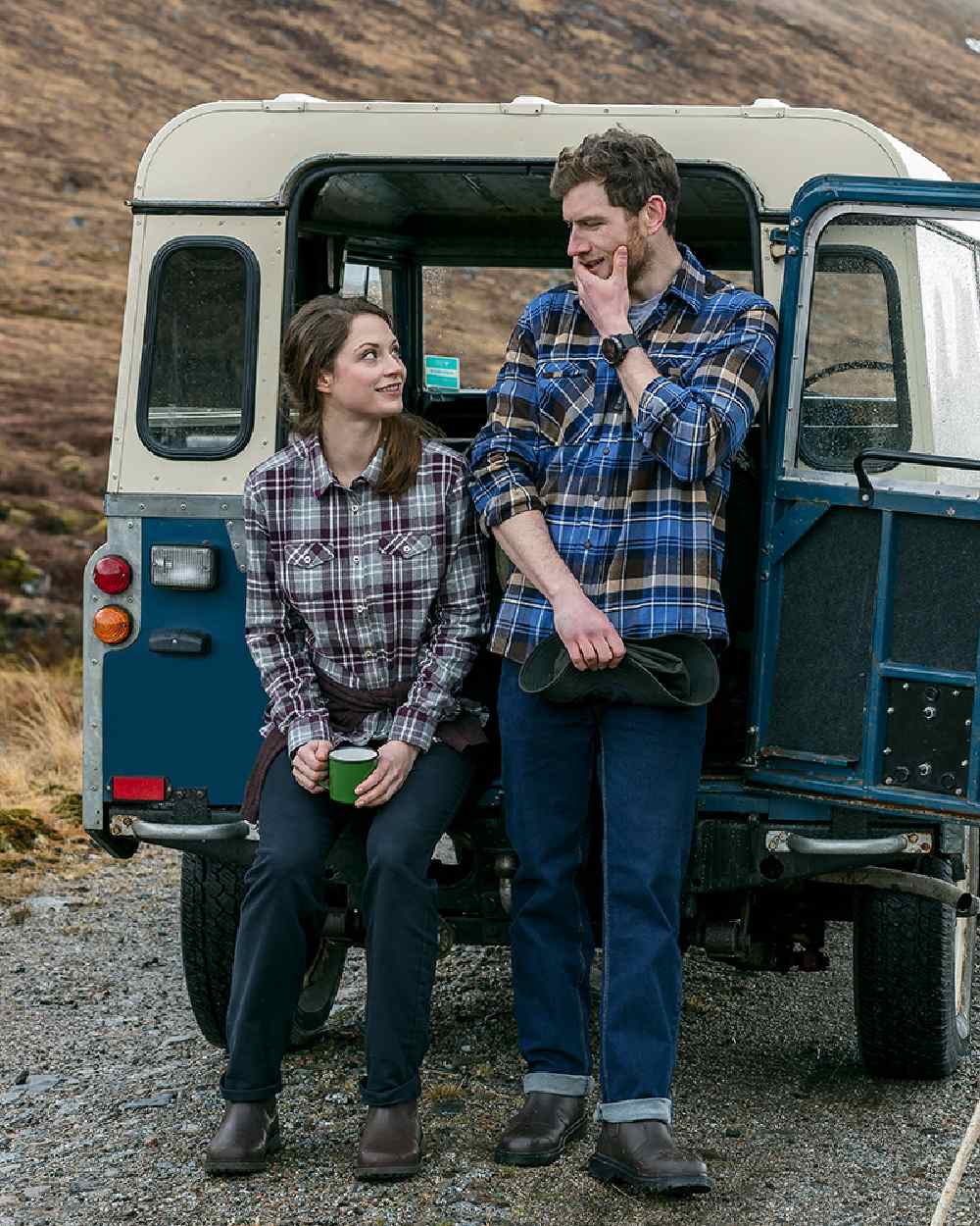 Marled Merlot Coloured Hoggs of Fife Eilidh Ladies Shirt on car background #colour_marled-merlot
