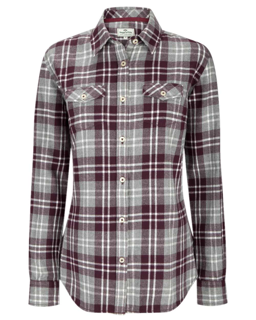 Marled Merlot Coloured Hoggs of Fife Eilidh Ladies Shirt on white background #colour_marled-merlot