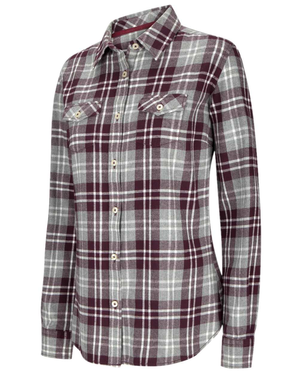 Marled Merlot Coloured Hoggs of Fife Eilidh Ladies Shirt on white background #colour_marled-merlot