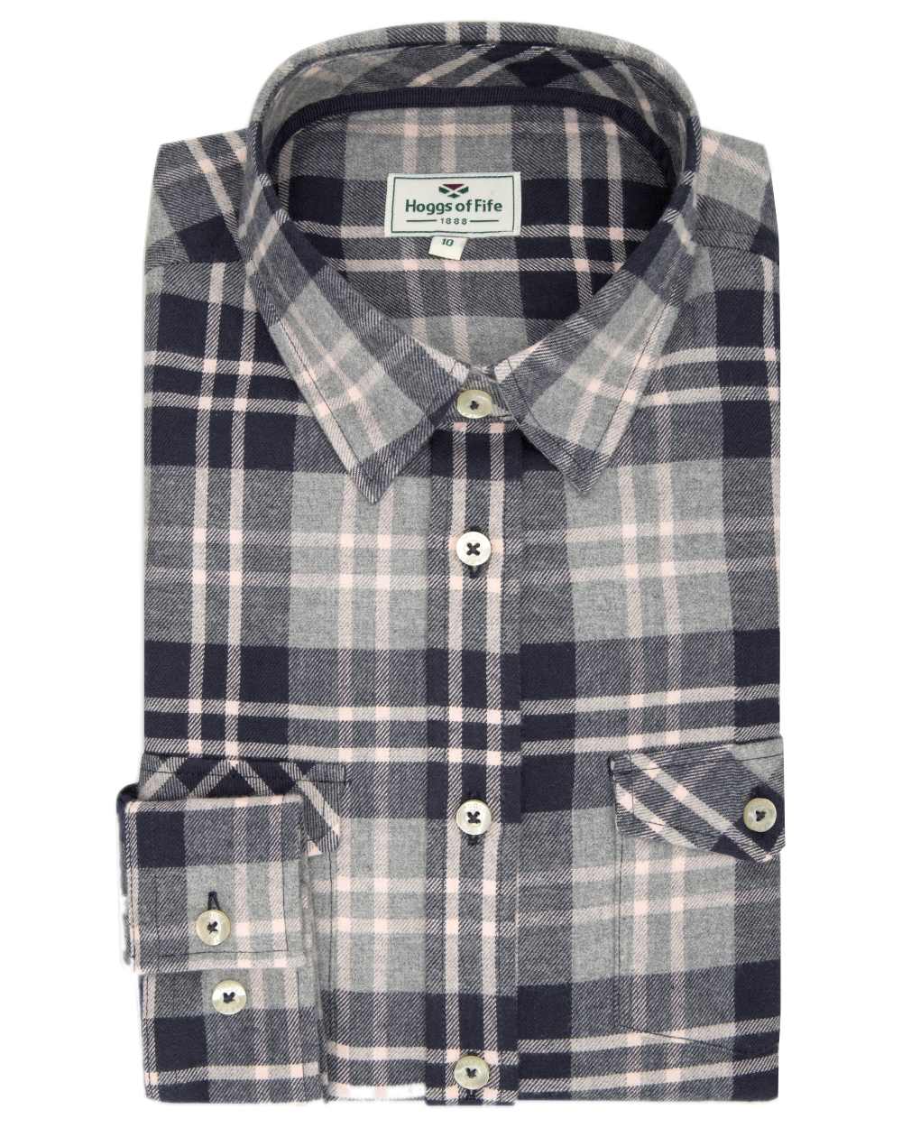 Marled Navy Coloured Hoggs of Fife Eilidh Ladies Shirt on white background #colour_marled-navy