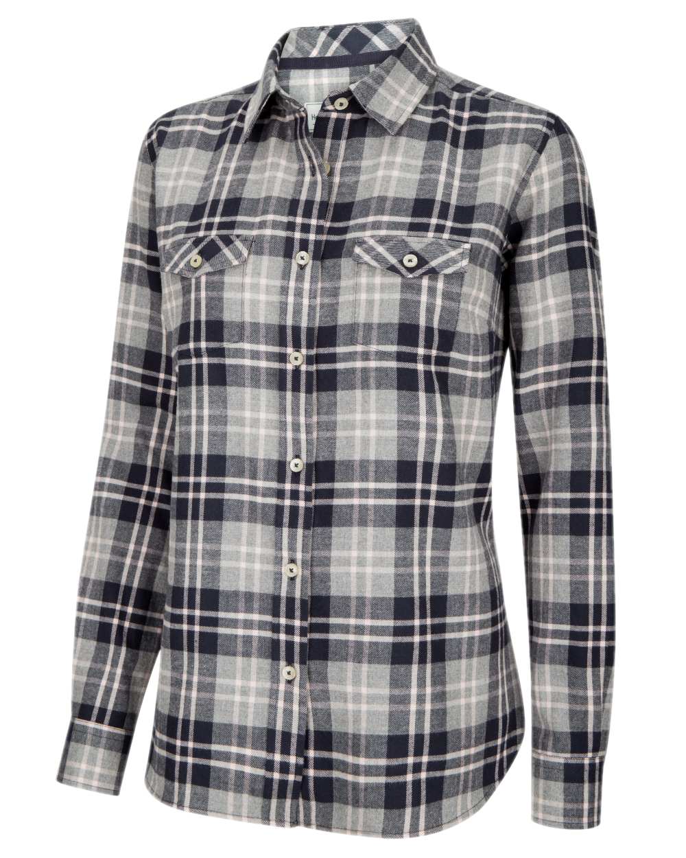 Marled Navy Coloured Hoggs of Fife Eilidh Ladies Shirt on white background #colour_marled-navy