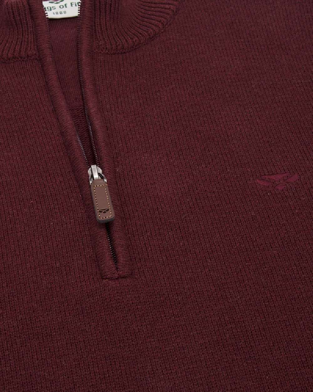 Berry Red coloured Hoggs of Fife Falkirk Quarter Zip Pullover on white background #colour_berry-red