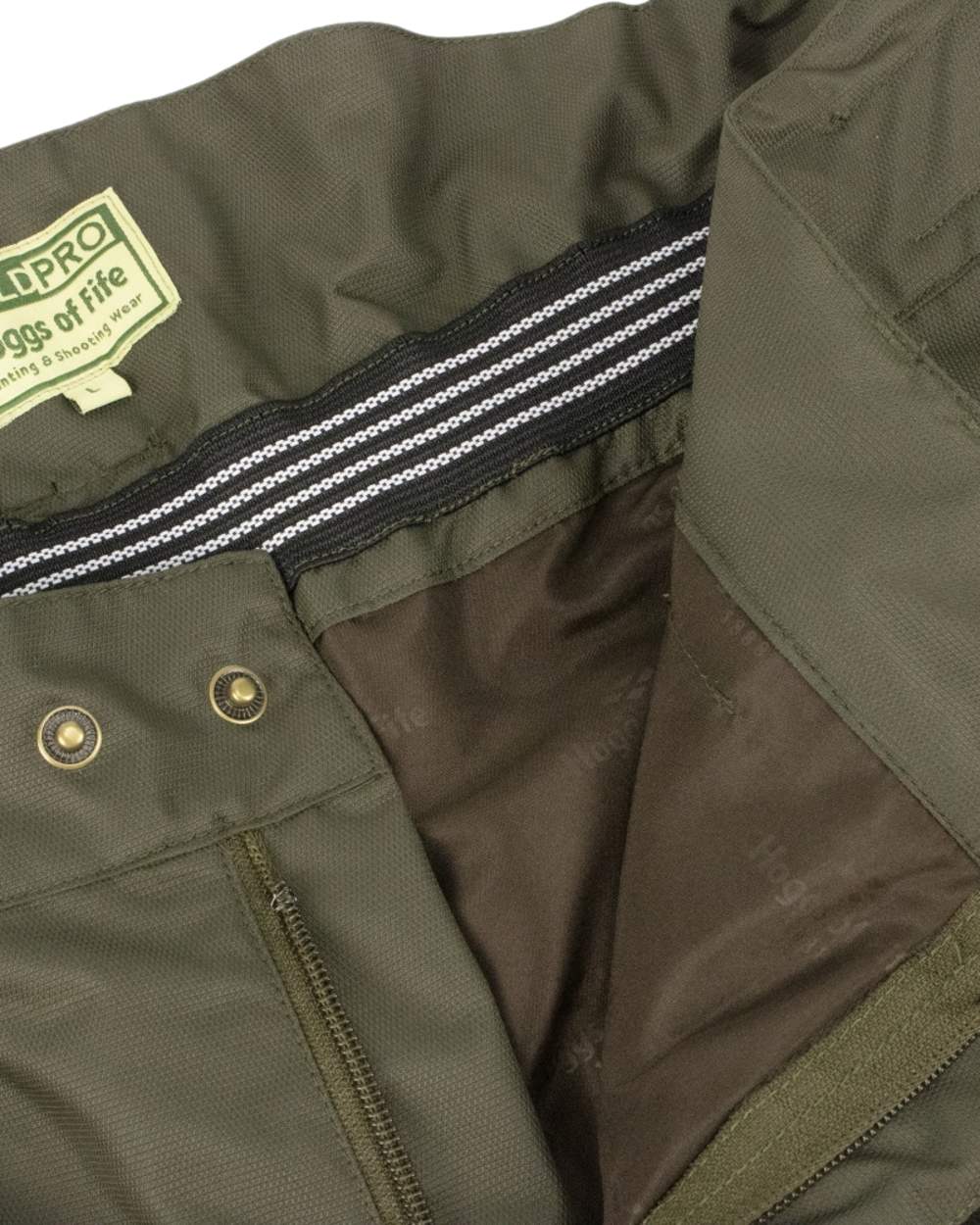Dark Olive Coloured Hoggs of Fife Field Tech Waterproof Trousers on white background #colour_dark-olive