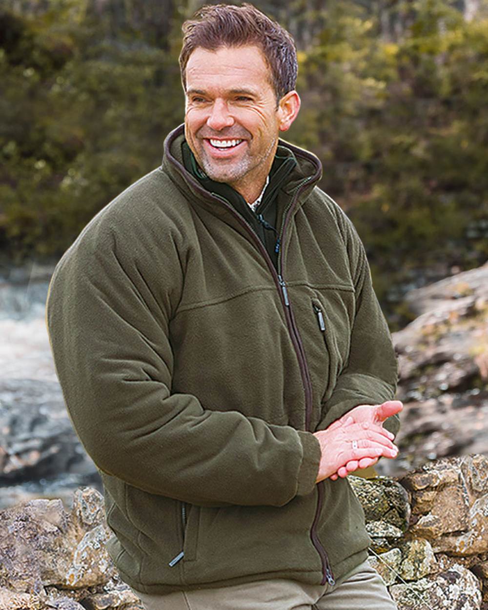 Green Coloured Hoggs of Fife Ghillie II Padded Waterproof Fleece Jacket on mountain background #colour_green