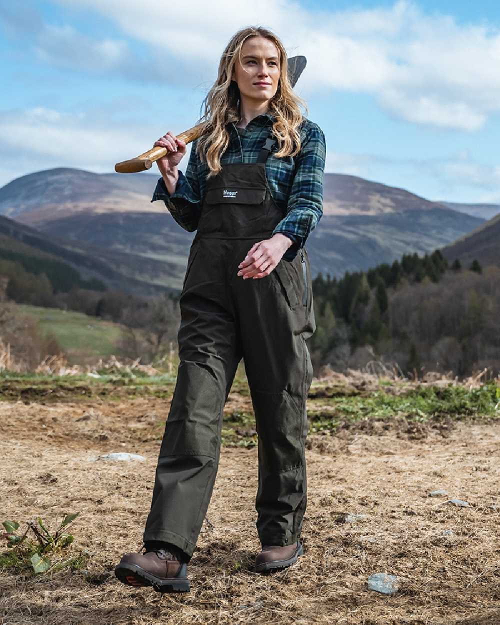 Green Coloured Hoggs of Fife Green King II Waterproof Bib & Brace on mountain background #colour_green