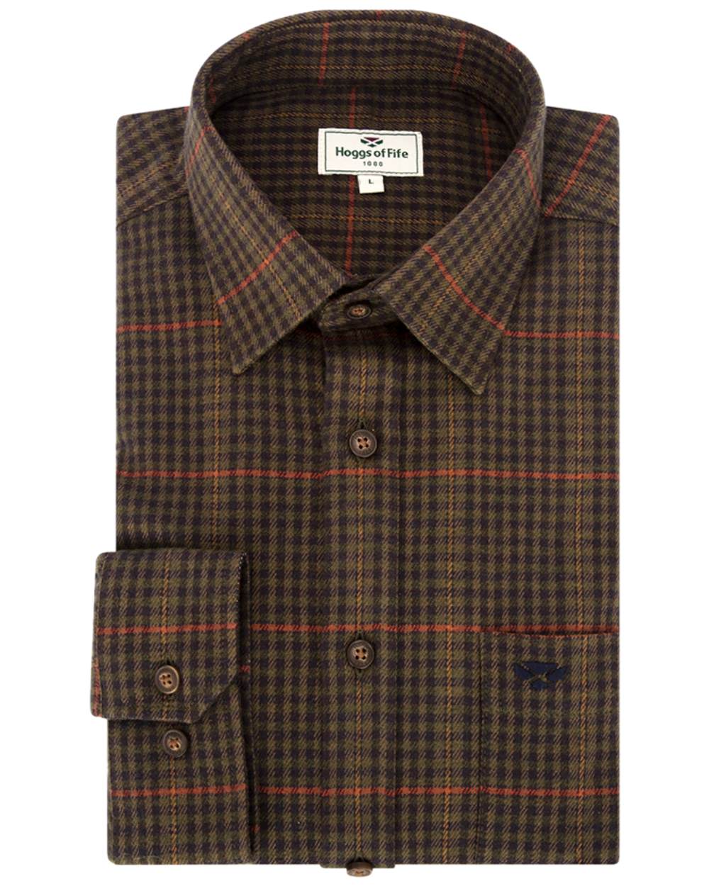 Green Coloured Hoggs of Fife Harris Cotton Twill Check Shirt on white background #colour_green