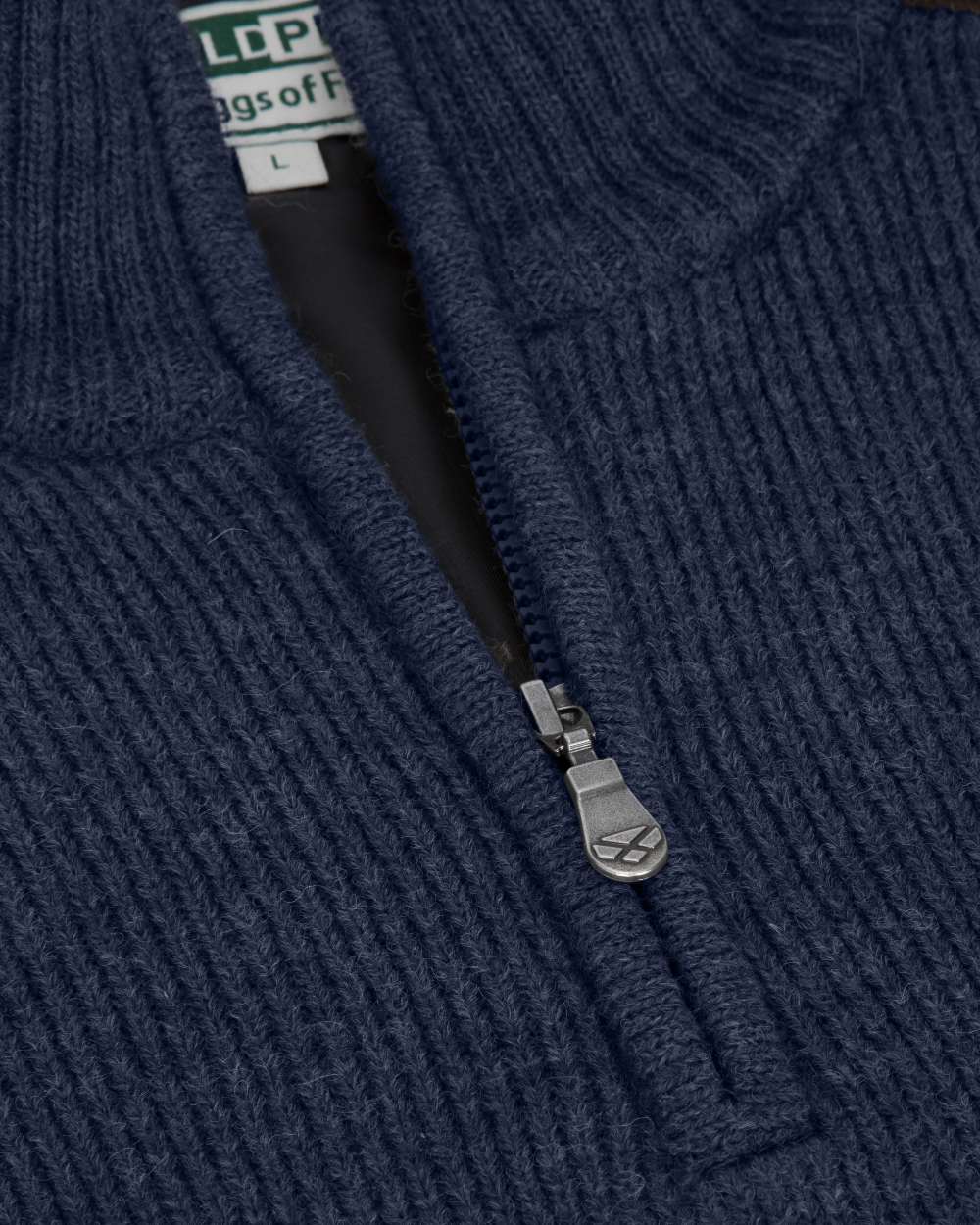 Storm Blue Coloured Hoggs of Fife Hebrides II Quarter Zip Windproof Pullover on white background #colour_storm-blue
