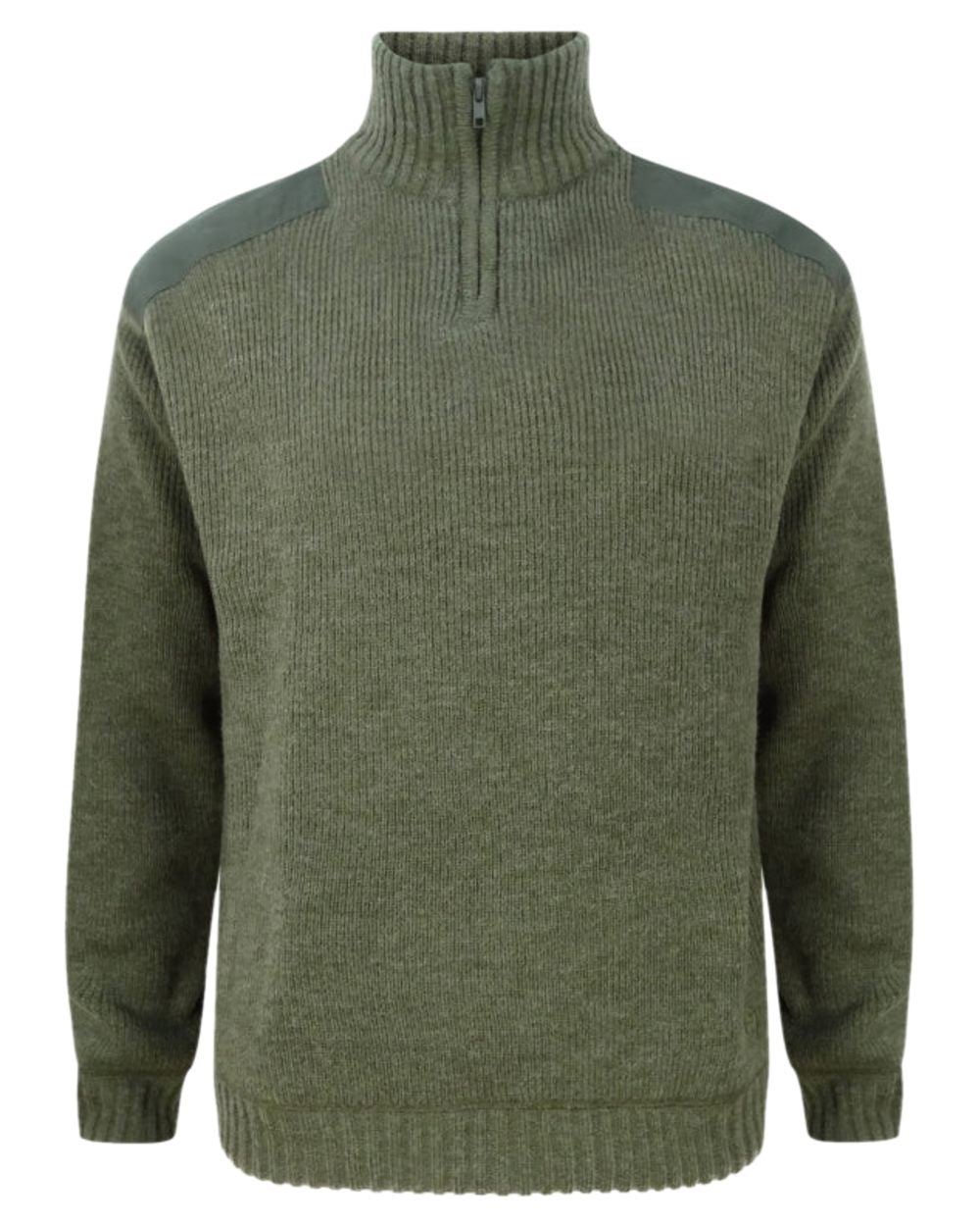 Loden Coloured Hoggs of Fife Hebrides Zip Neck Windproof Pullover on white background #colour_loden