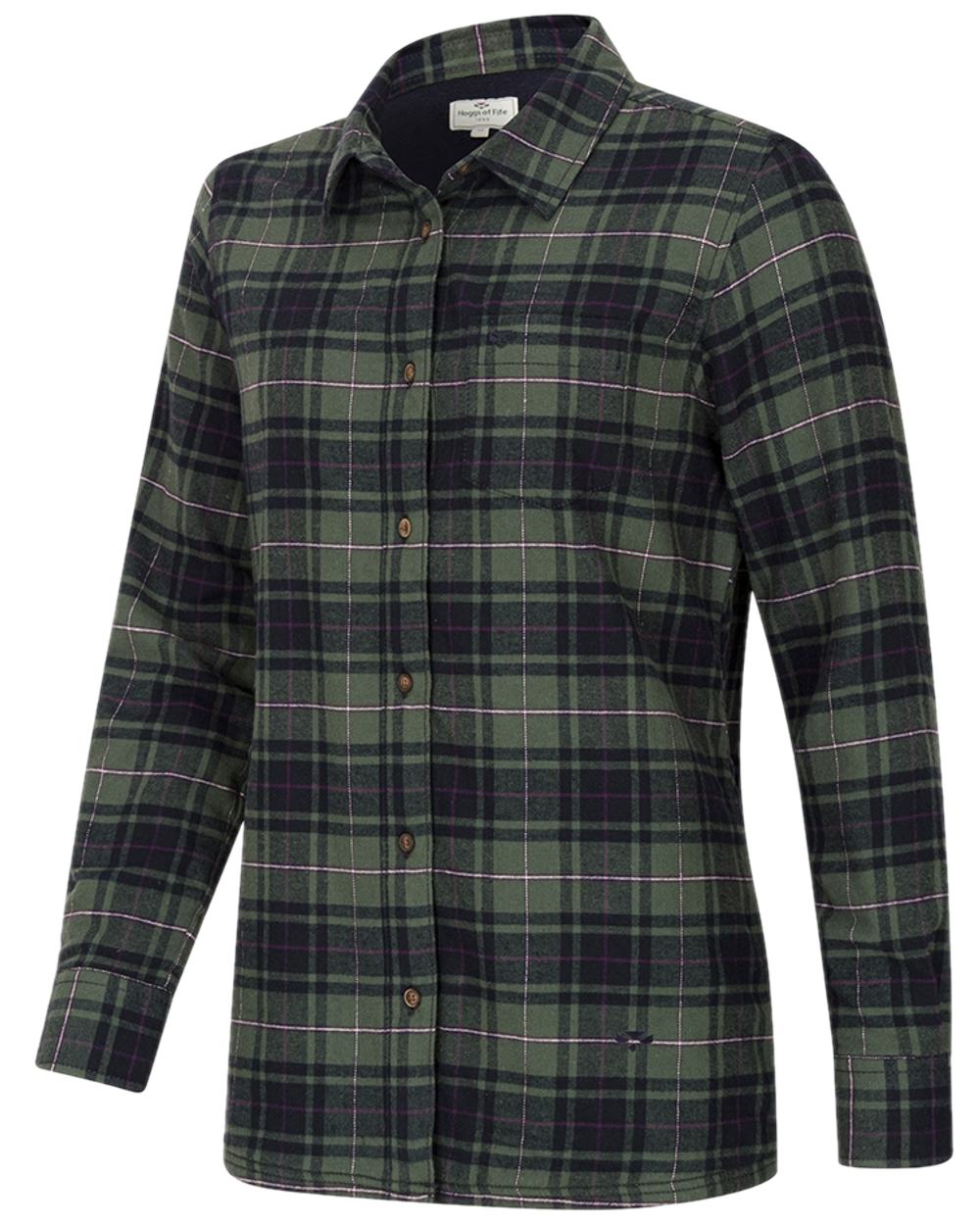 Green Navy Burgundy Coloured Hoggs of Fife Hogg Tartan Womens Shacket on white background #colour_green-navy-burgundy