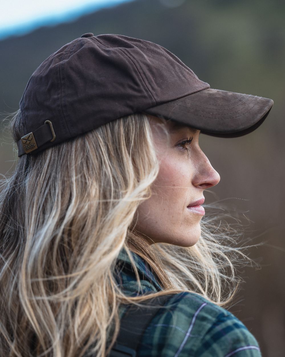 Green Navy Burgundy Coloured Hoggs of Fife Hogg Tartan Womens Shacket on blurry background #colour_green-navy-burgundy