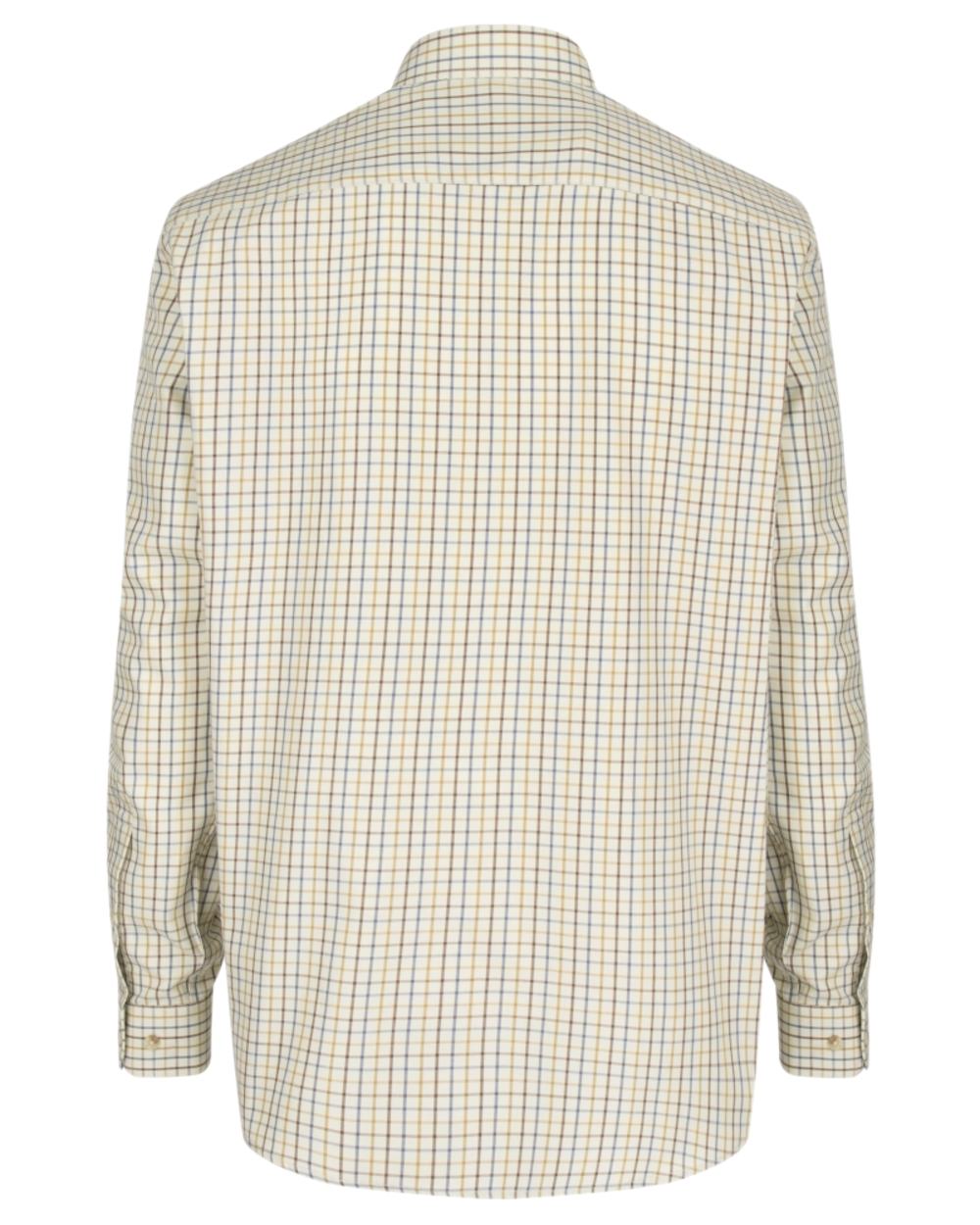 Brown Gold Navy Coloured Hoggs of Fife Inverness Pure Cotton Tattersall Shirt on white background #colour_brown-gold-navy