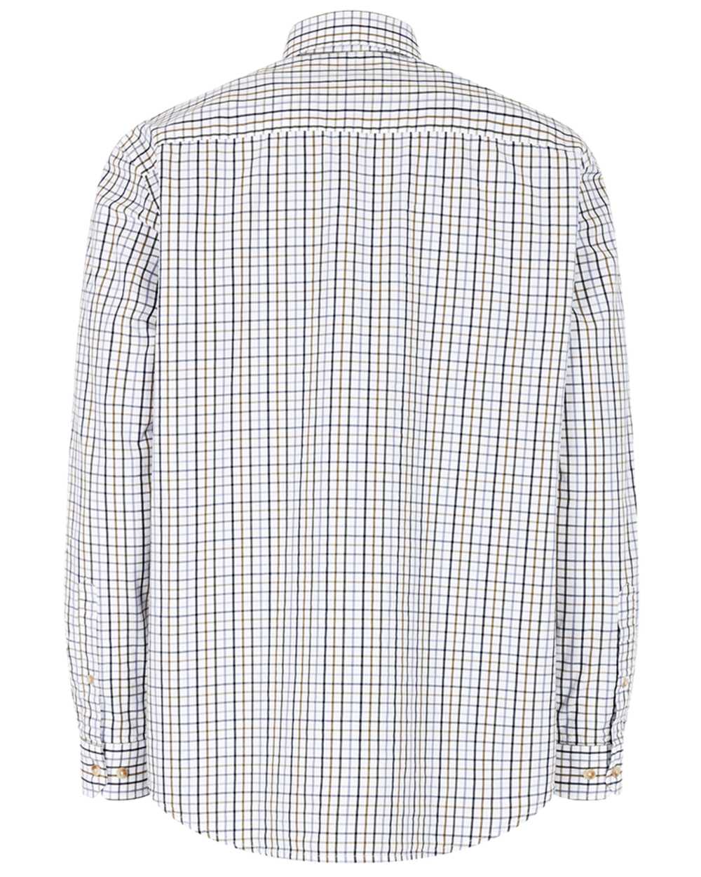 Navy Blue Brown White Coloured Hoggs of Fife Inverness Pure Cotton Tattersall Shirt on white background #colour_navy-blue-brown-white