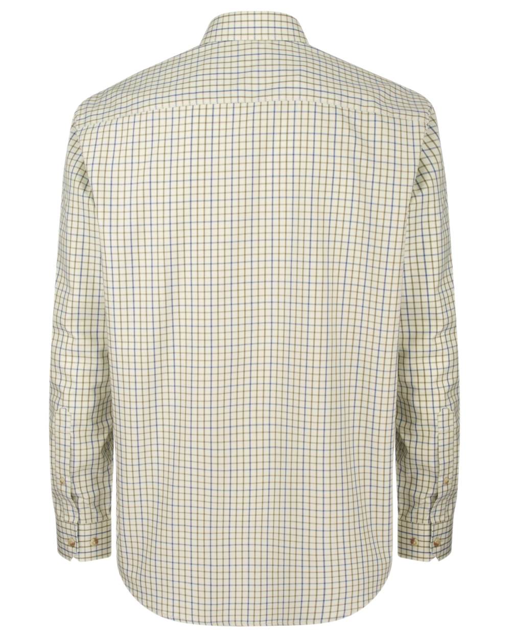 Navy Olive Coloured Hoggs of Fife Inverness Pure Cotton Tattersall Shirt on white background #colour_navy-olive