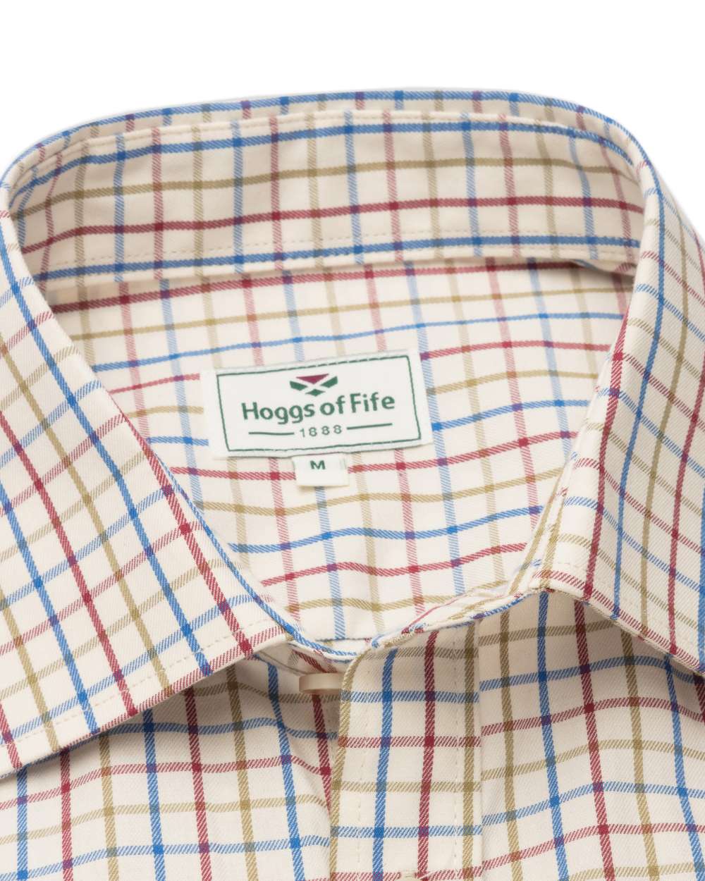 Wine Blue Green Coloured Hoggs of Fife Inverness Pure Cotton Tattersall Shirt on white background #colour_wine-blue-green