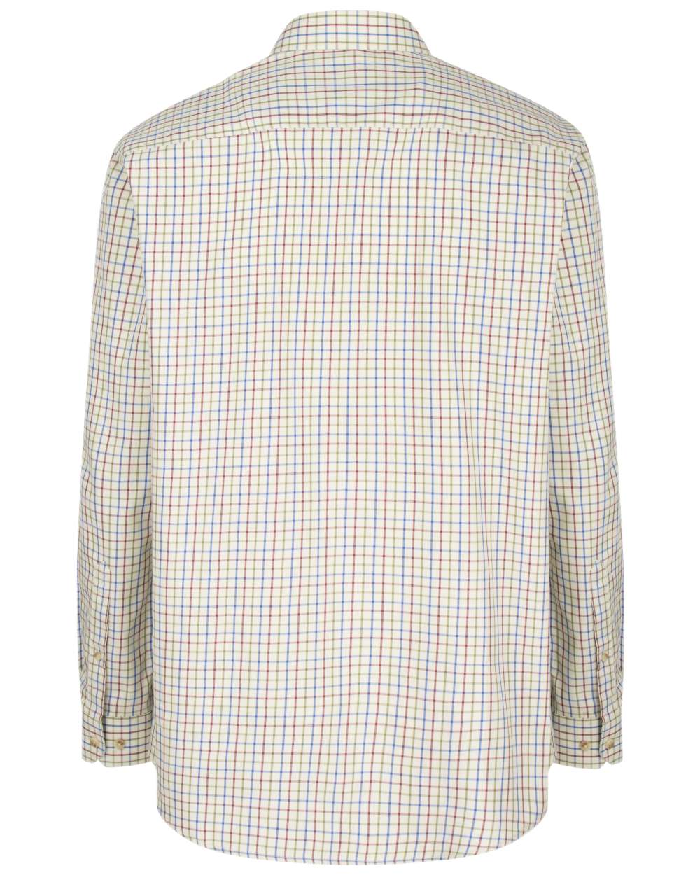 Wine Blue Green Coloured Hoggs of Fife Inverness Pure Cotton Tattersall Shirt on white background #colour_wine-blue-green