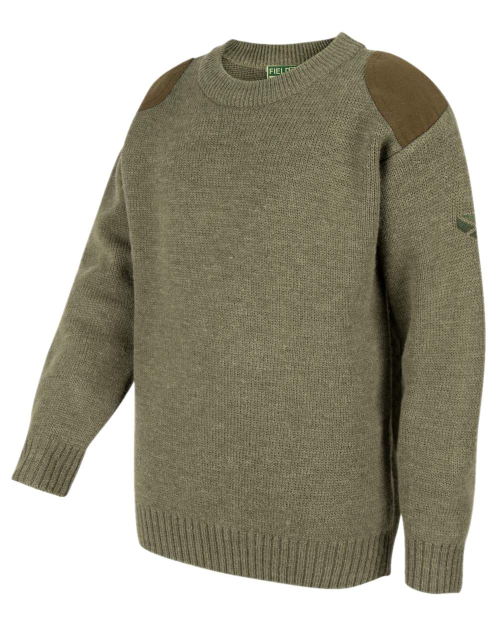 Soft Marled Green Coloured Hoggs of Fife Junior Melrose Pullover on white background #colour_soft-marled-green