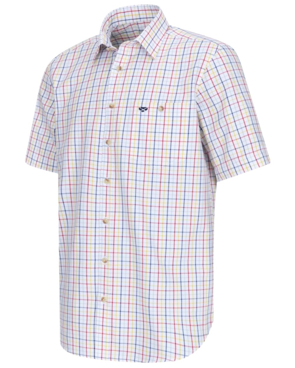Red Yellow Coloured Hoggs of Fife Kessock Tattersall Short Sleeved Shirt on white background #colour_red-yellow