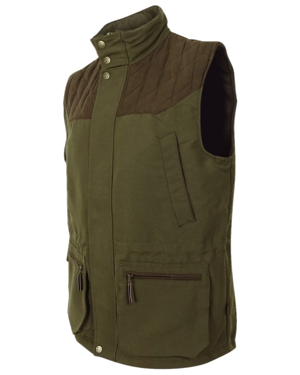 Olive Green Coloured Hoggs of Fife Kincraig Field Waistcoat on white background #colour_olive-green