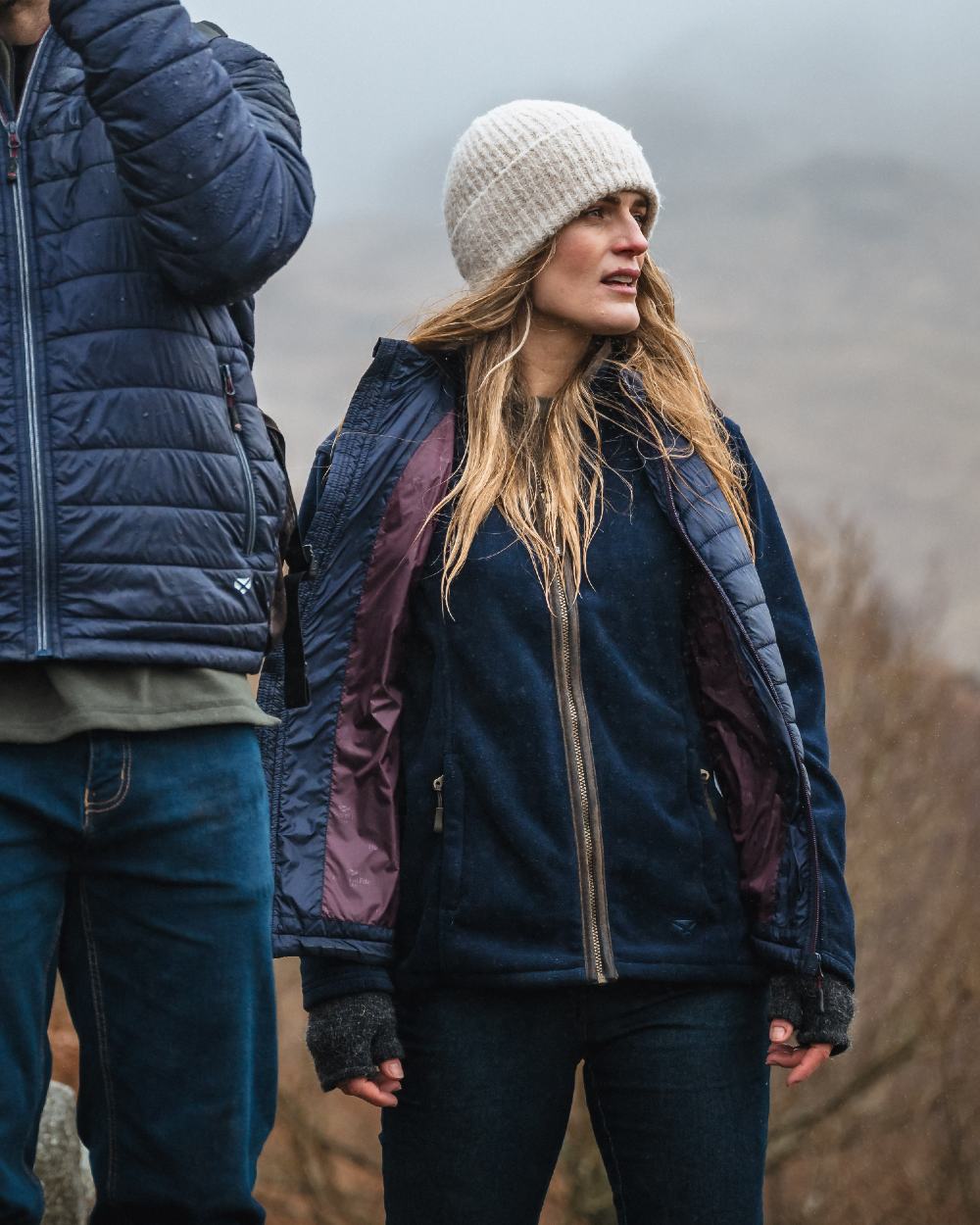 Navy Merlot Coloured Hoggs of Fife Kingston Ladies Rip-Stop Gilet on fogy background #colour_navy-merlot