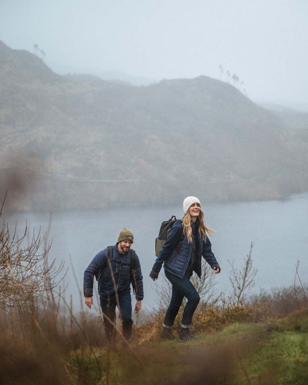 Navy Merlot Coloured Hoggs of Fife Kingston Ladies Rip-Stop Gilet on mountain background #colour_navy-merlot