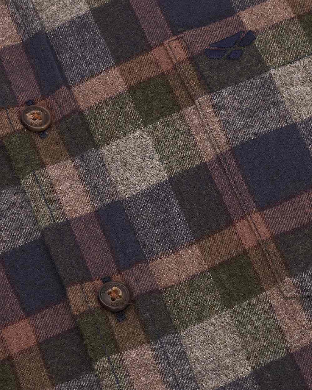 Navy Green Grey Coloured Hoggs of Fife Kirkwall Brushed Flannel Check Shirt on white background #colour_navy-green-grey