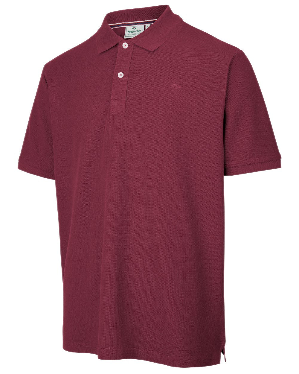 Bordeaux Coloured Hoggs of Fife Largs Pique Polo Shirt on white background #colour_bordeaux