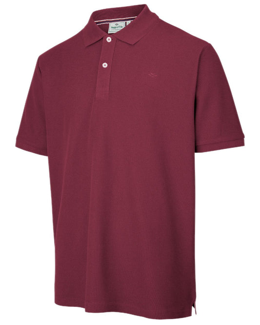 Bordeaux Coloured Hoggs of Fife Largs Pique Polo Shirt on white background #colour_bordeaux