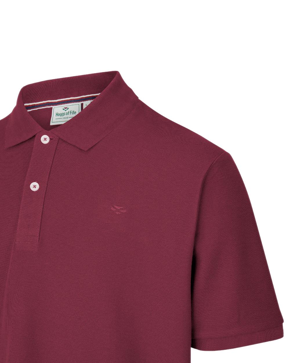 Bordeaux Coloured Hoggs of Fife Largs Pique Polo Shirt on white background #colour_bordeaux