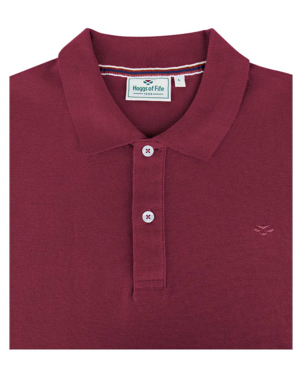 Bordeaux Coloured Hoggs of Fife Largs Pique Polo Shirt on white background #colour_bordeaux