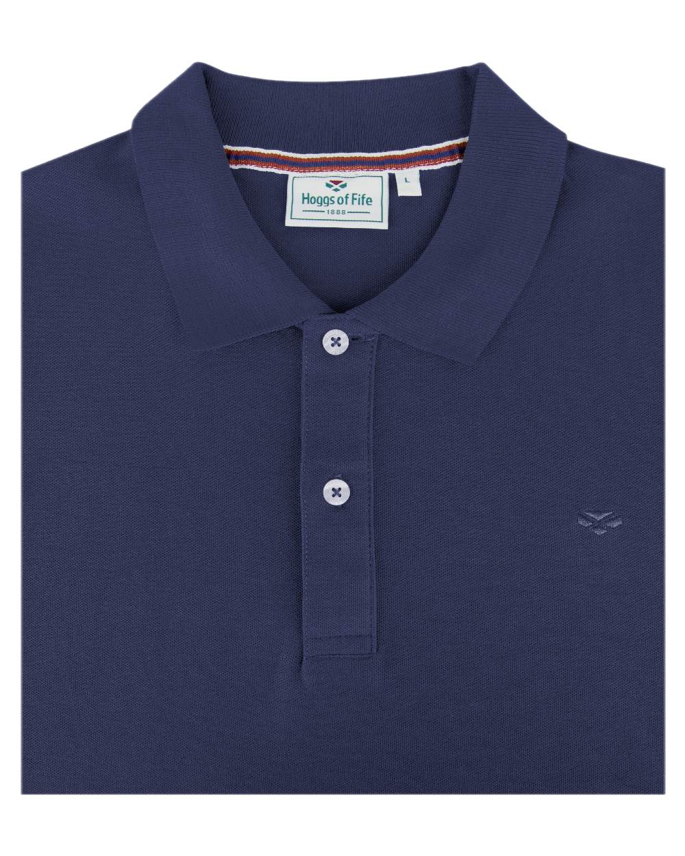 Navy Coloured Hoggs of Fife Largs Pique Polo Shirt on white background #colour_navy