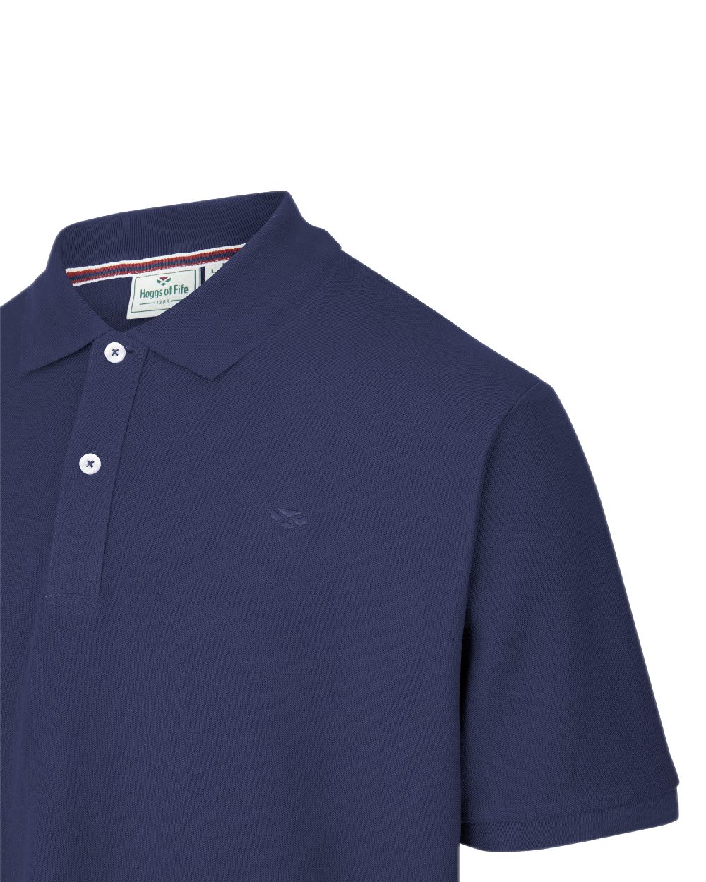Navy Coloured Hoggs of Fife Largs Pique Polo Shirt on white background #colour_navy