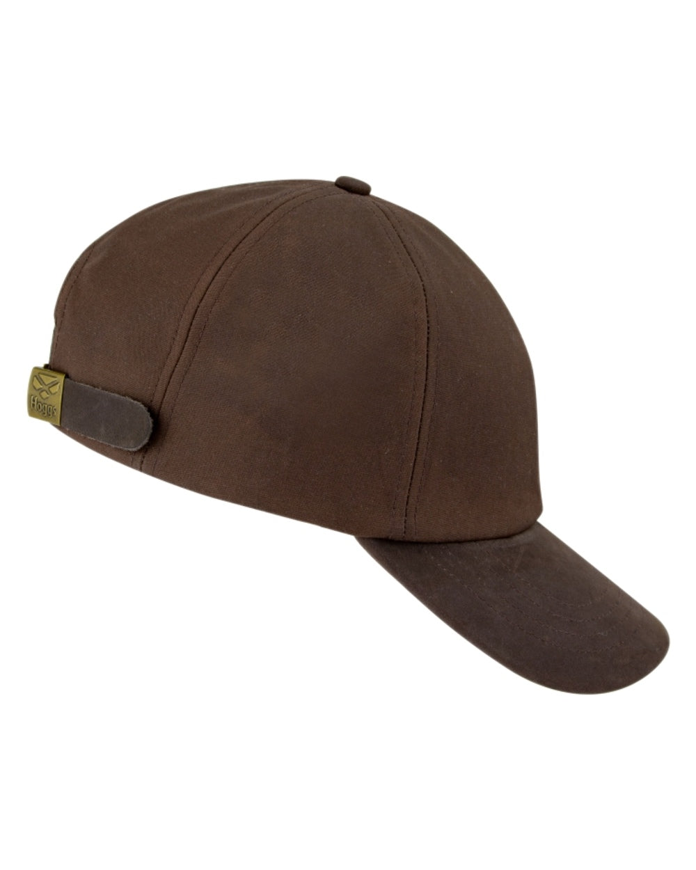 Brown Coloured Hoggs of Fife Leather Peak Waxed Baseball Cap on white background #colour_brown