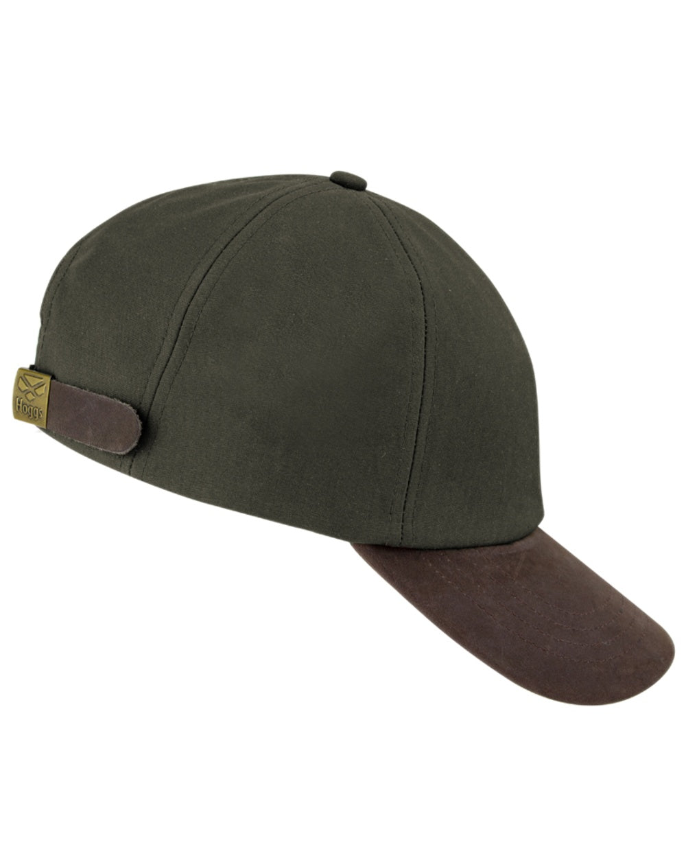 Olive Coloured Hoggs of Fife Leather Peak Waxed Baseball Cap on white background #colour_olive