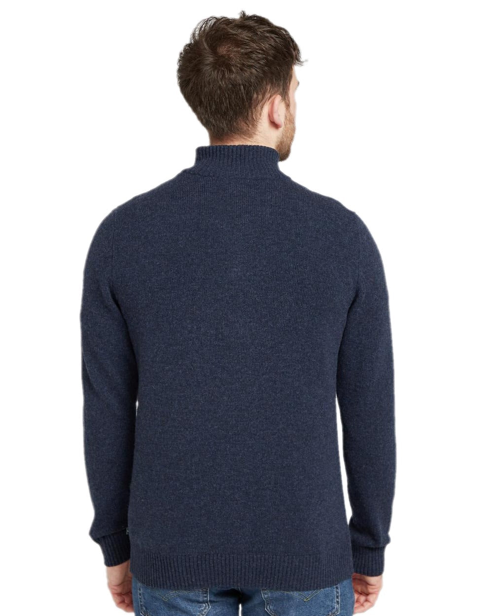 Navy Marl Coloured Hoggs of Fife Lothian II Quarter Zip Pullover on white background #colour_navy-marl