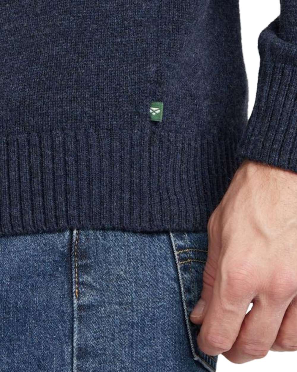 Navy Marl Coloured Hoggs of Fife Lothian II Quarter Zip Pullover on white background #colour_navy-marl