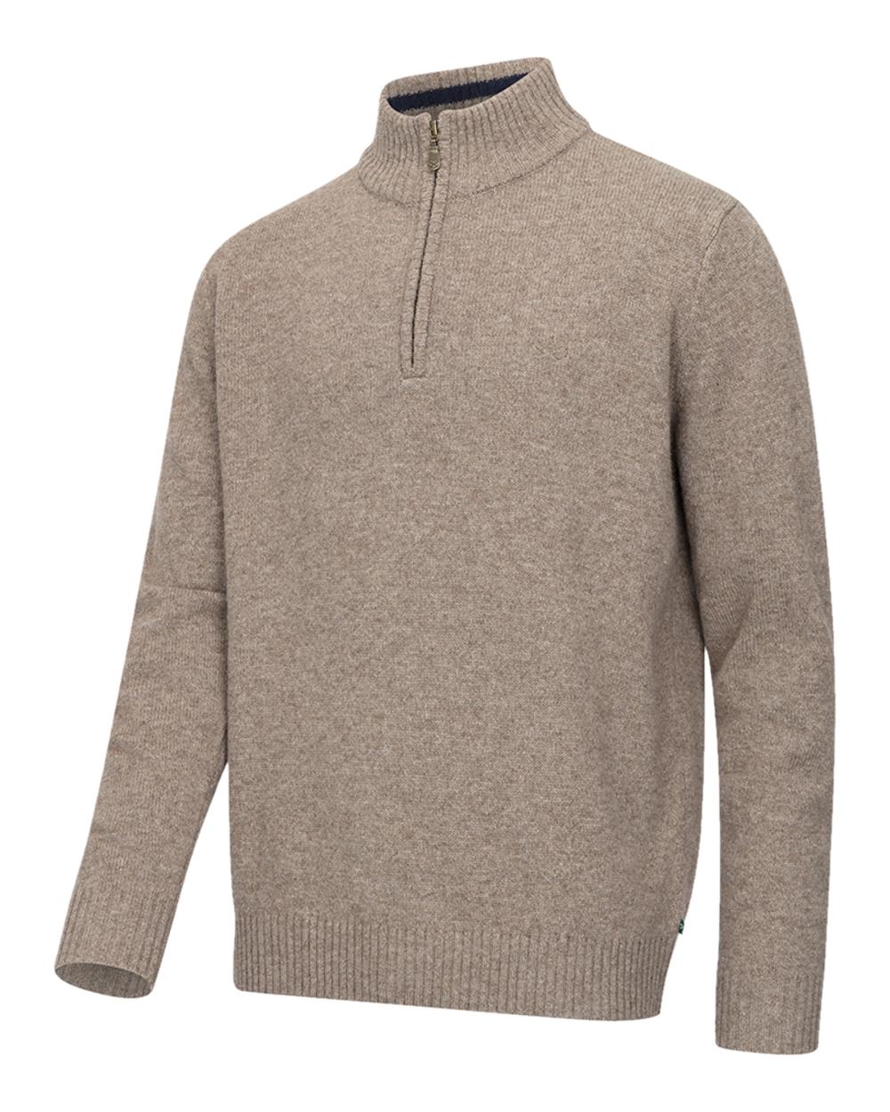 Oatmeal Marl Coloured Hoggs of Fife Lothian II Quarter Zip Pullover on white background #colour_oatmeal-marl