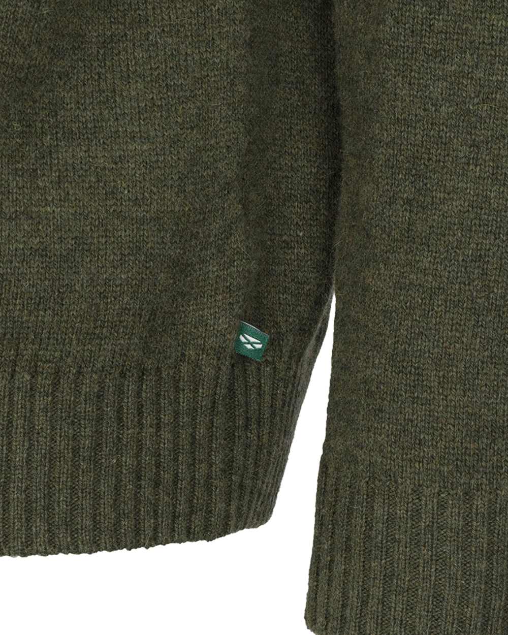 Olive Marl Coloured Hoggs of Fife Lothian II Quarter Zip Pullover on white background #colour_olive-marl