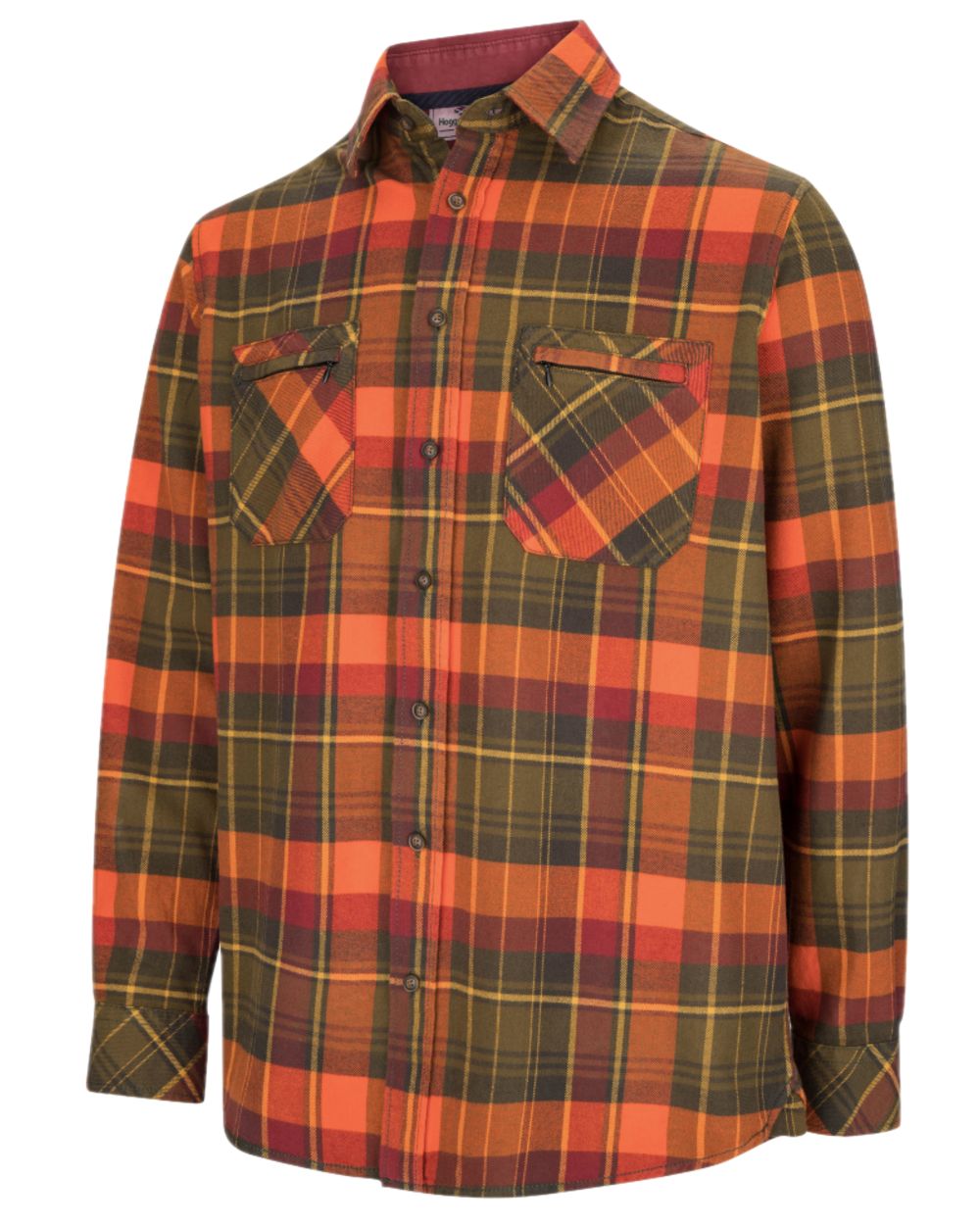 Autumn Green Orange Coloured Hoggs of Fife Luxury Cotton Hunting Shirt on white background #colour_autumn-green-orange