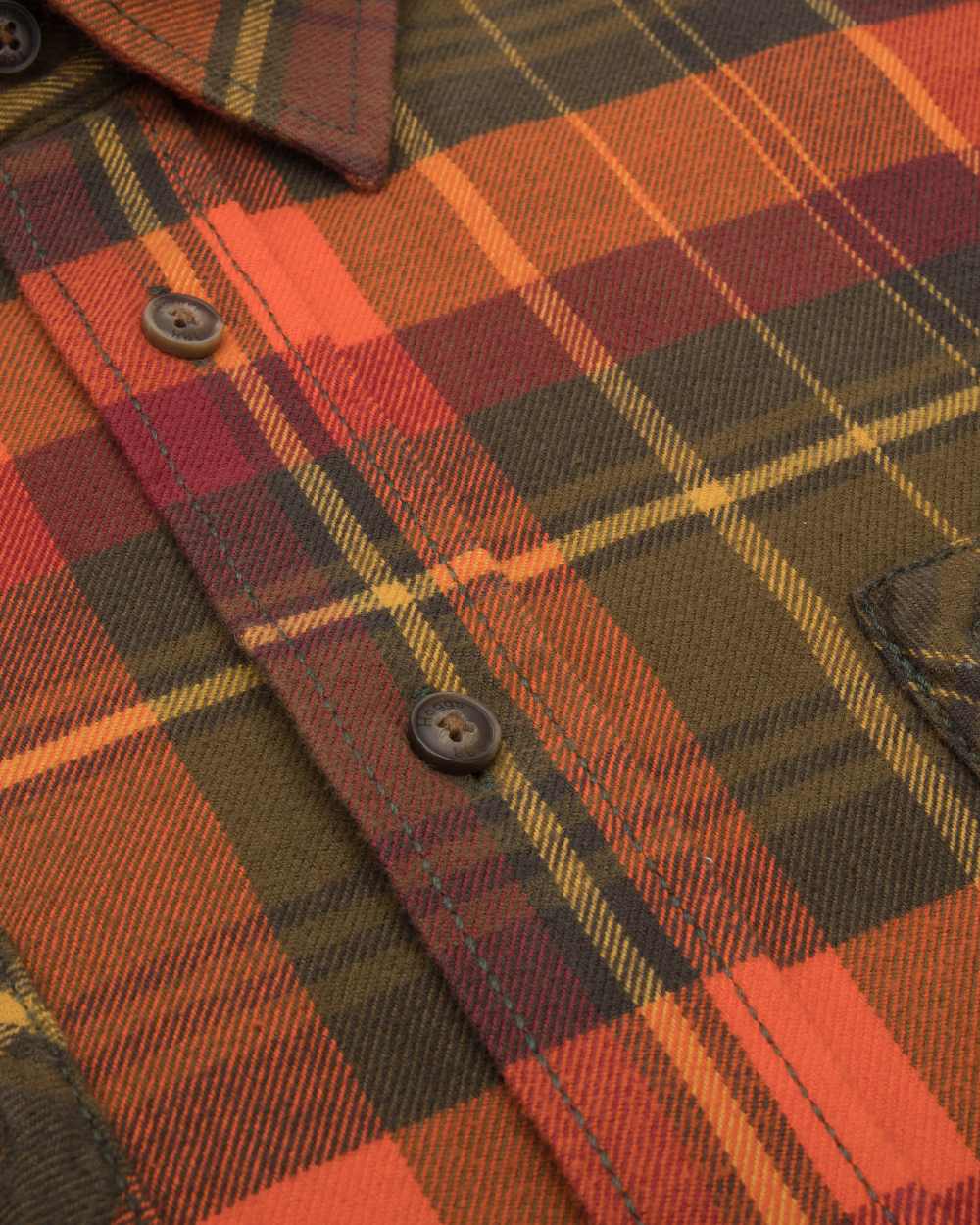 Autumn Green Orange Coloured Hoggs of Fife Luxury Cotton Hunting Shirt on white background #colour_autumn-green-orange