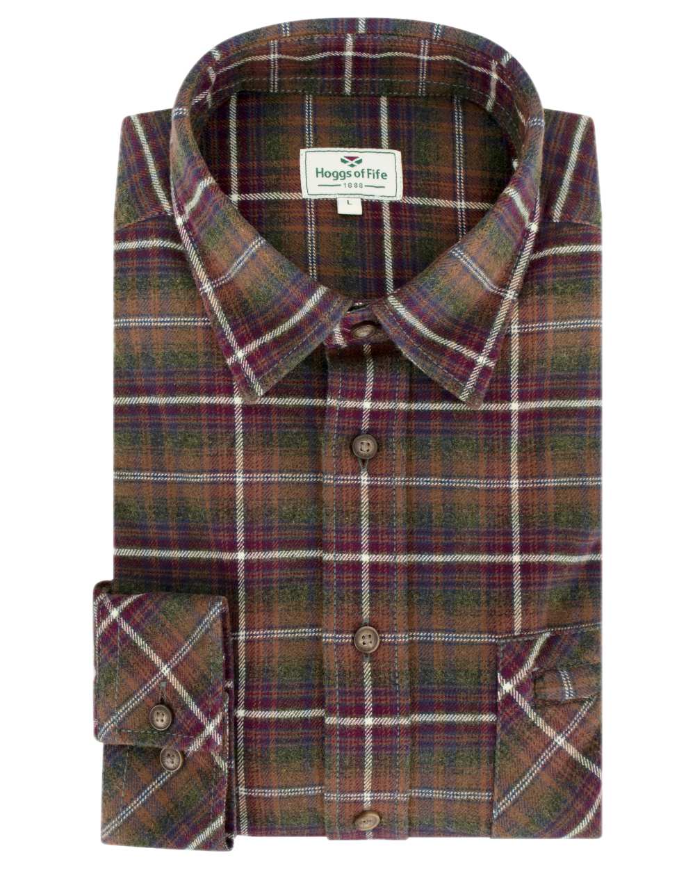 Countrysport Olive Wine Coloured Hoggs of Fife Luxury Cotton Hunting Shirt on white background #colour_countrysport-olive-wine
