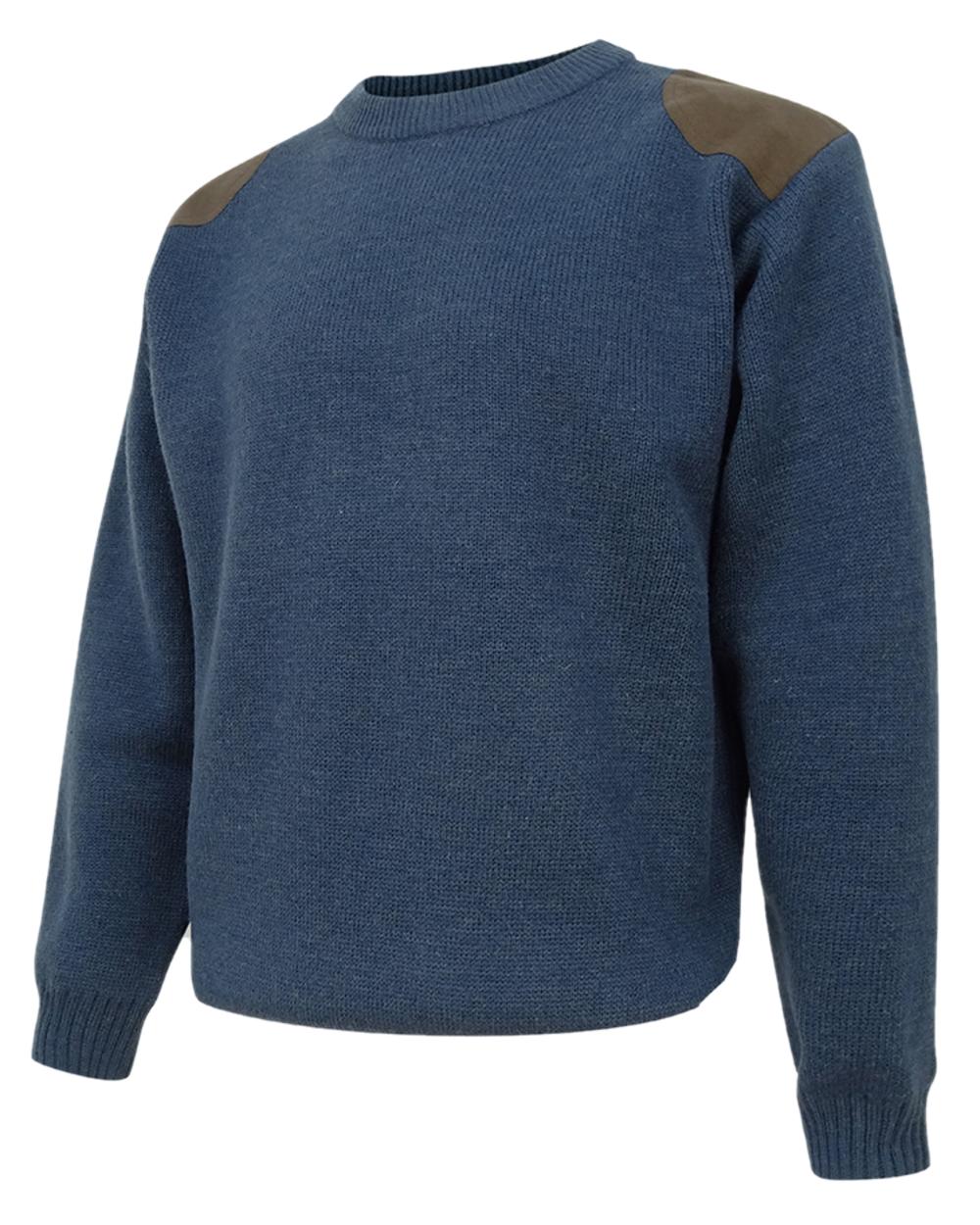 Marled Navy Coloured Hoggs of Fife Melrose Hunting Pullover on white background #colour_marled-navy