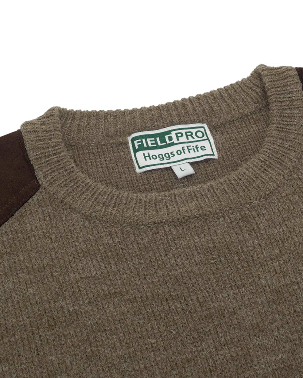 Meadow Green coloured Hoggs of Fife Melrose II Crew Pullover on white background #colour_meadow-green