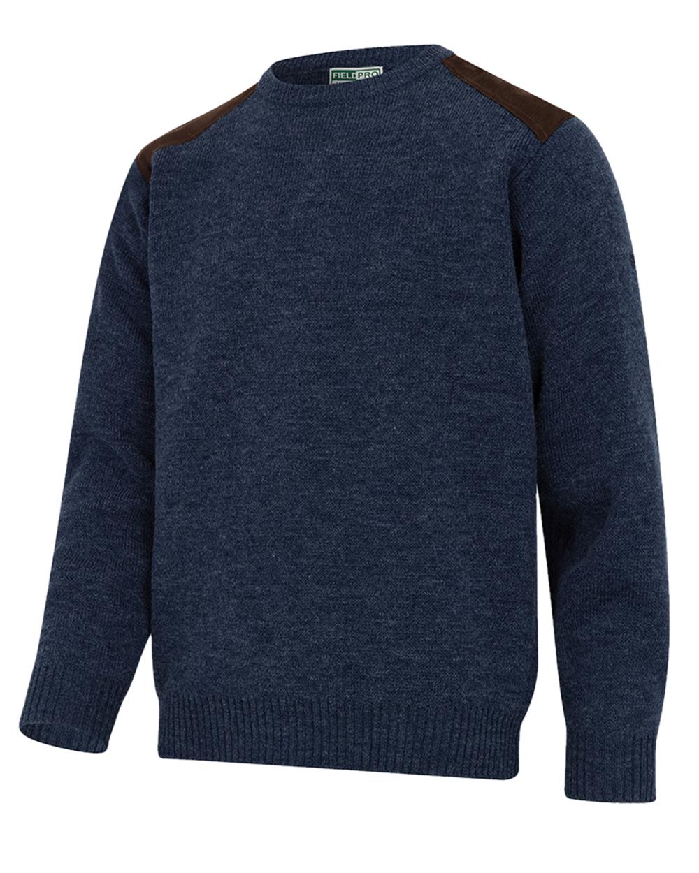 Storm Blue coloured Hoggs of Fife Melrose II Crew Pullover on white background #colour_storm-blue