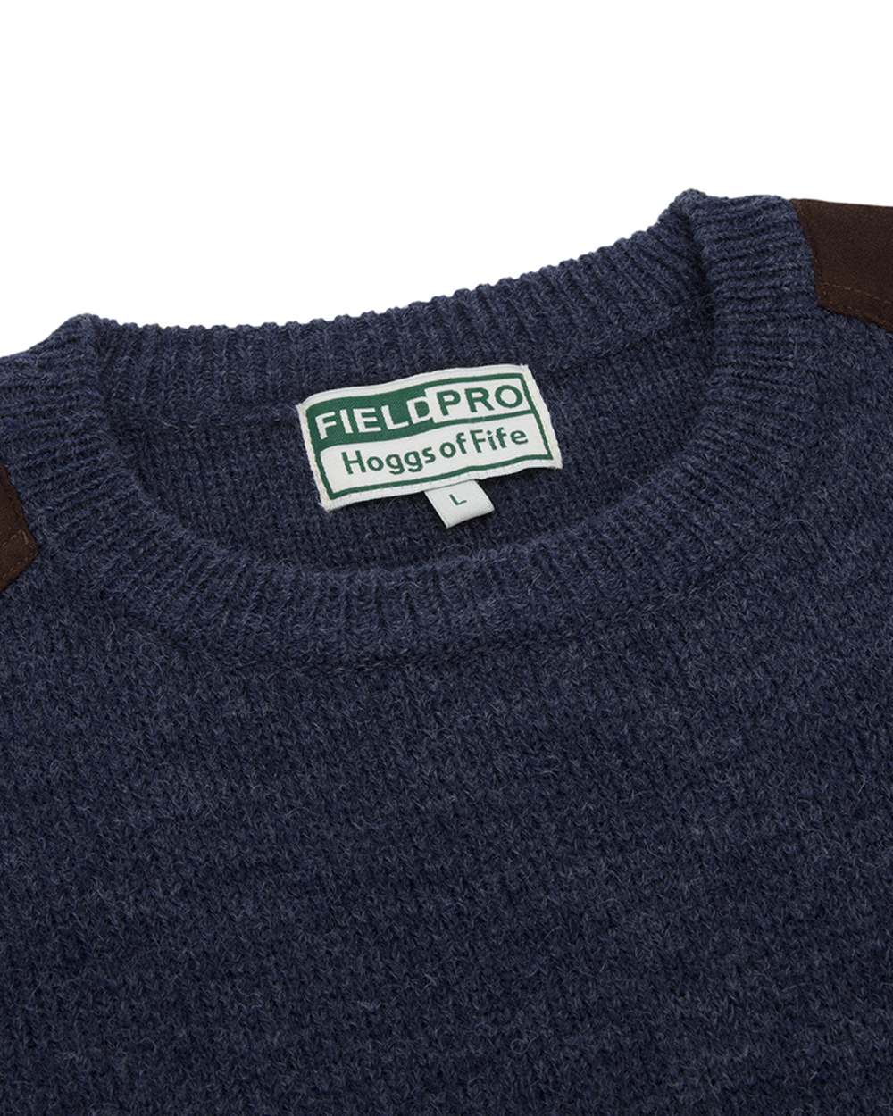 Storm Blue coloured Hoggs of Fife Melrose II Crew Pullover on white background #colour_storm-blue