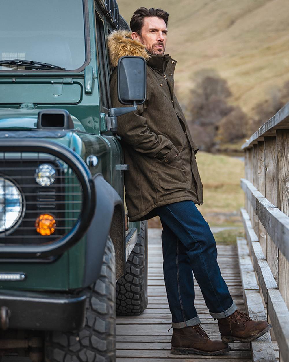 Forest Green coloured Hoggs of Fife Mens Argyll II Jacket on mountain background #colour_forest-green