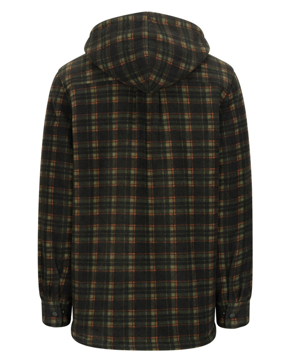 Green Coloured Hoggs of Fife Mens Caithness Hooded Fleece Shacket on white background #colour_green
